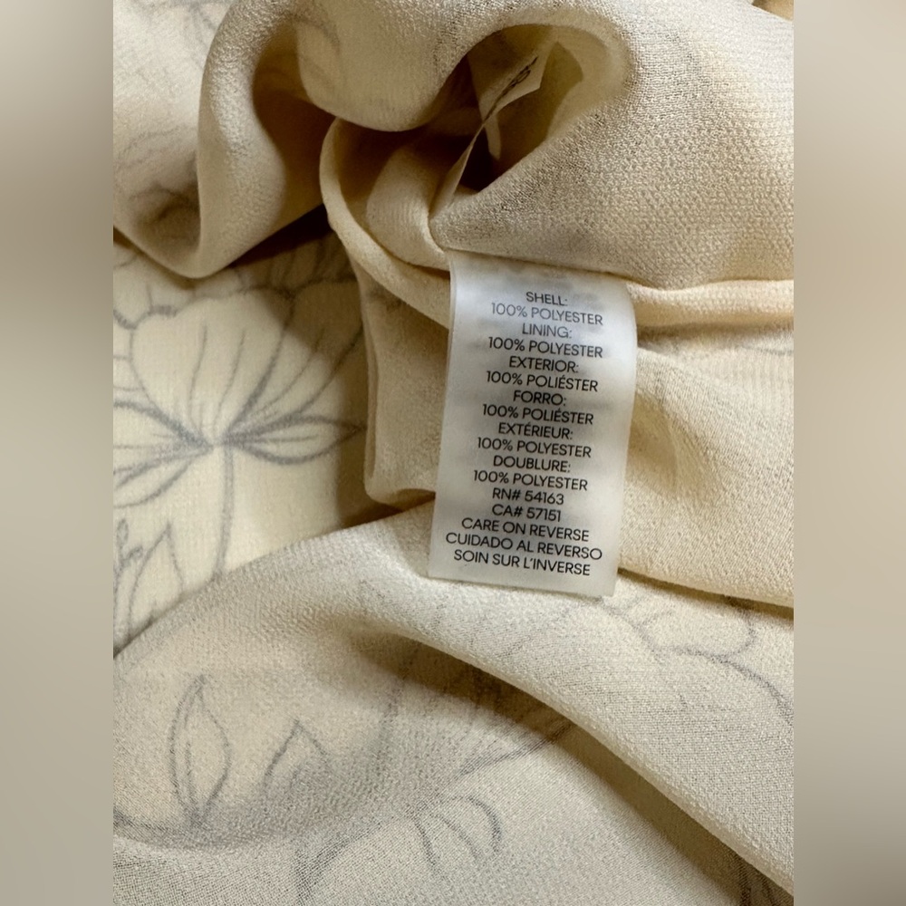 Calvin Klein Long Sleeve Ruffled Sheer Floral V-neck Tan Blouse Pre-owned XS - Picture 5 of 7